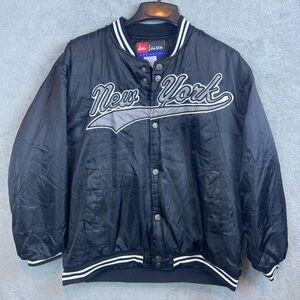 Vintage Jon Lauren Apparel New York Bomber Jacket Snap Button Men’s Small Black